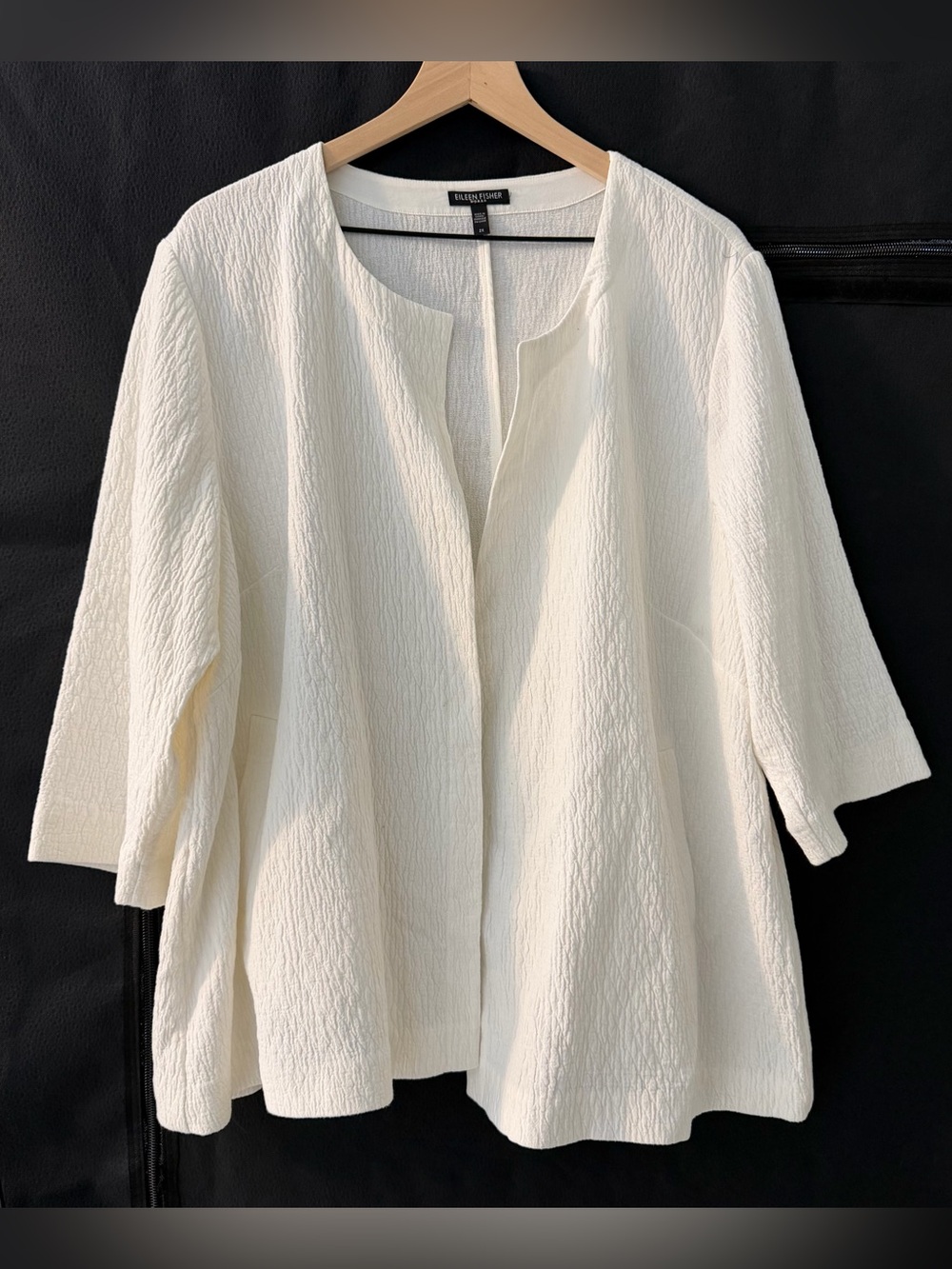 Eileen Fisher Organic Cotton Rayon Open White Jacket Topper Size 2X Pockets